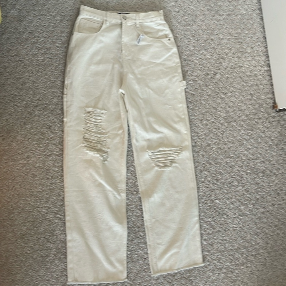 The Kript White Distressed Cargo Pants
